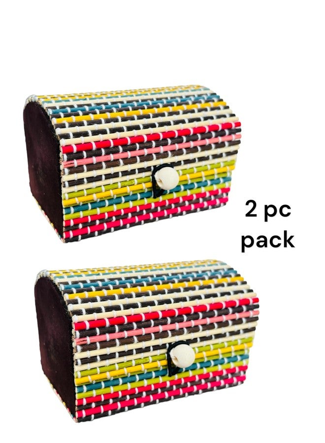 WARMINGO DE صندوقان صغيران مصنوعان يدويًا من الخيزران من WARMINGO، مناسبان لتخزين المجوهرات والهدايا والقرطاسية، متعدد الأغراض | صندوق ديكور صديق للبيئة لتزيين المنزل | ديكور غرفة الأطفال متعدد الألوان (9×6 سم) - Image 2